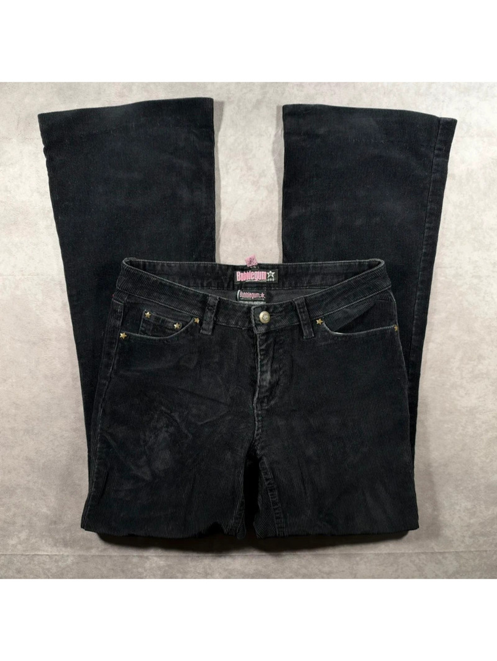 Vintage Y2K Bubblegum USA Womens Black Corduroy Star Studded Flare Pants 5/6